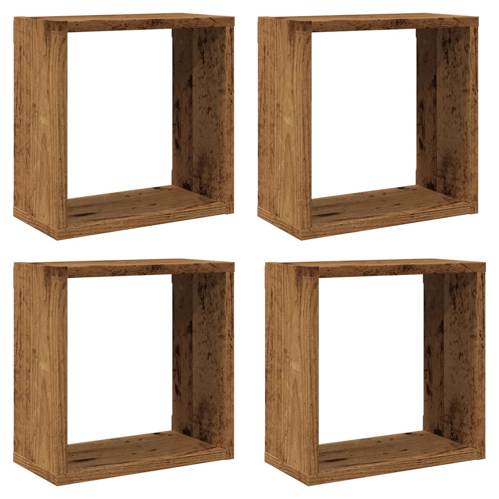 Mensole Parete a Cubo 4 pz Legno Vecchio 30x15x30 cm Truciolato 856577
