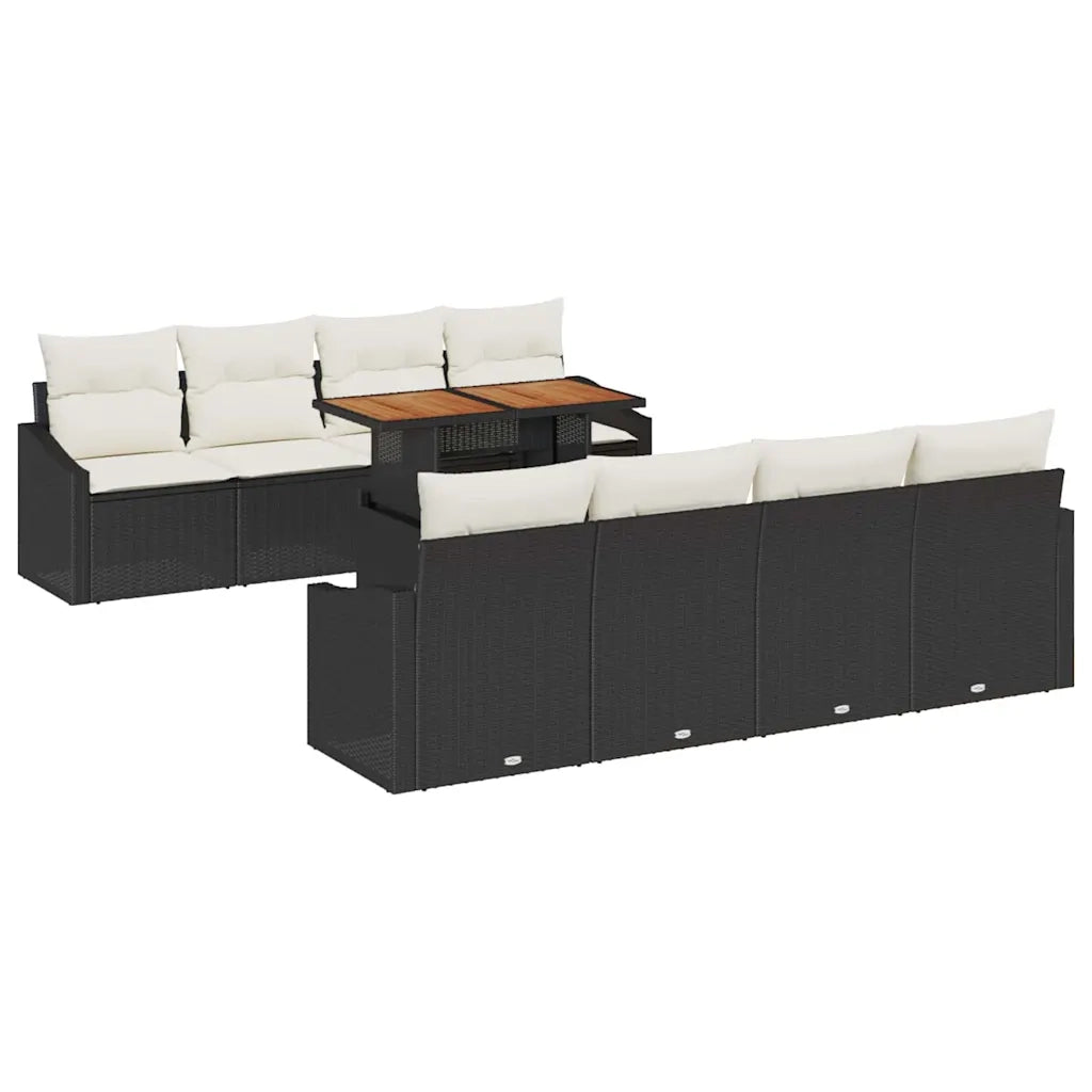 Set da Pranzo per Giardino con cuscino 9 pcs Nero e Crema