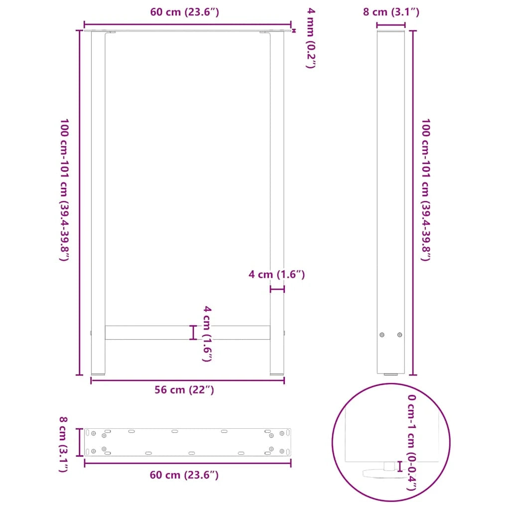 Set di 2 gambe per tavolo da bar 60 x 100 cm con piedini regolabili estetica moderna in acciaio naturale 02_0057587