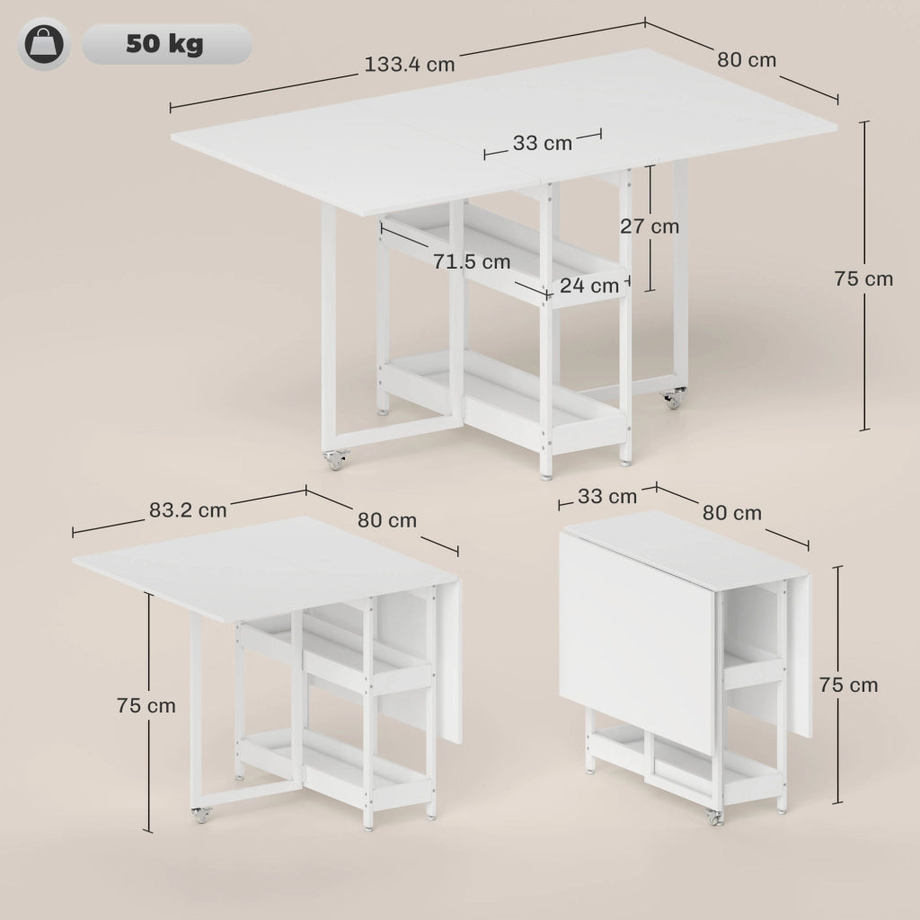 Tavolo Pieghevole ¨C Minimal ¨C Bianco, Legno e Metallo, 133.4x80x75 cm