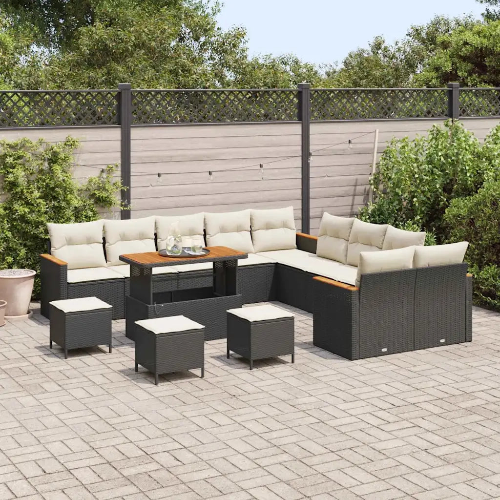 Set Divano da Giardino 18 pcs Nero e Crema polyrattan