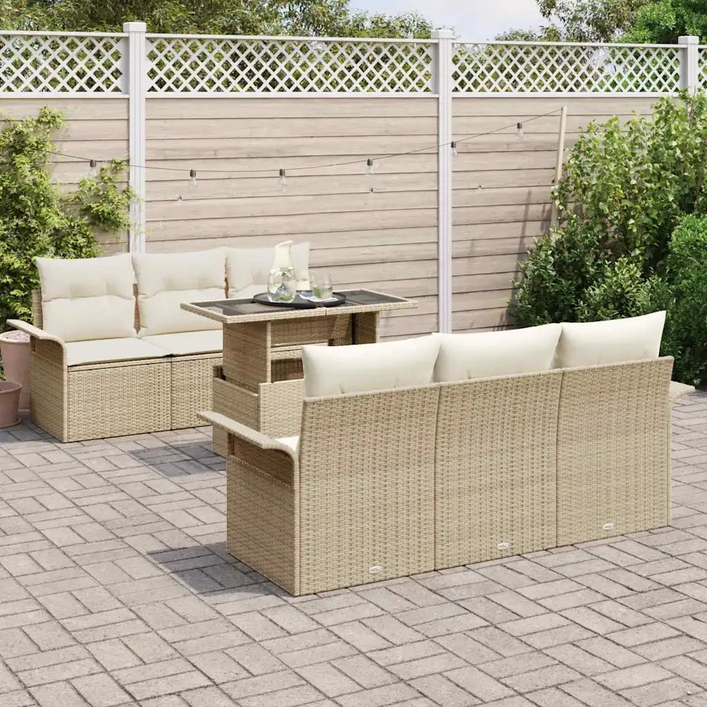 Set Divano da Giardino con cuscino 7 pcs Beige Poly Rattan 3356944