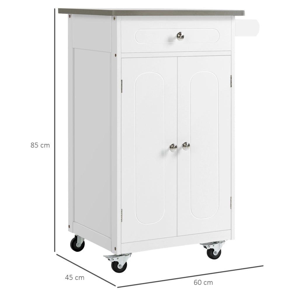 Carrello da cucina con cassetto e ripiani ¨C Minimal ¨C Bianco acciaio inox MDF
