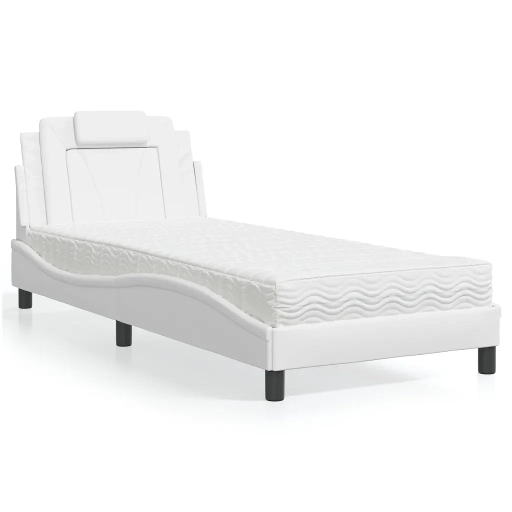 Letto singolo | Letto per adulti | Letto Viana con Materasso Bianco 90x200 cm in Similpelle