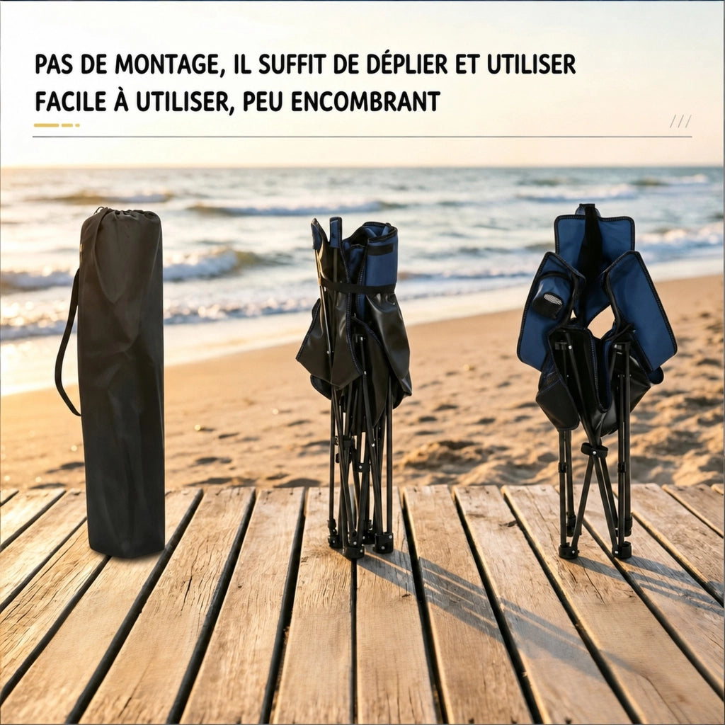 Sedia da campeggio pieghevole con poggiapiedi estraibile, schienale regolabile, portabicchieri, 150 kg, blu