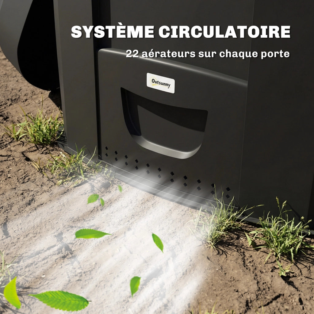 Compostiera da Giardino 240L ¨C Xylo ¨C Polipropilene Nero con 3 Porte 78x75x78 cm