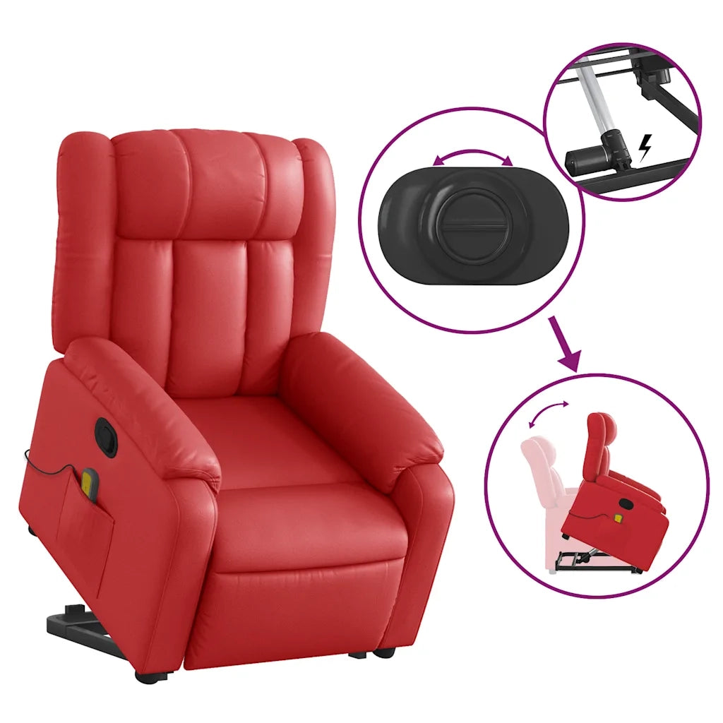 Poltrona Alzapersona Reclinabile Massaggio Rosso in Similpelle 3205276