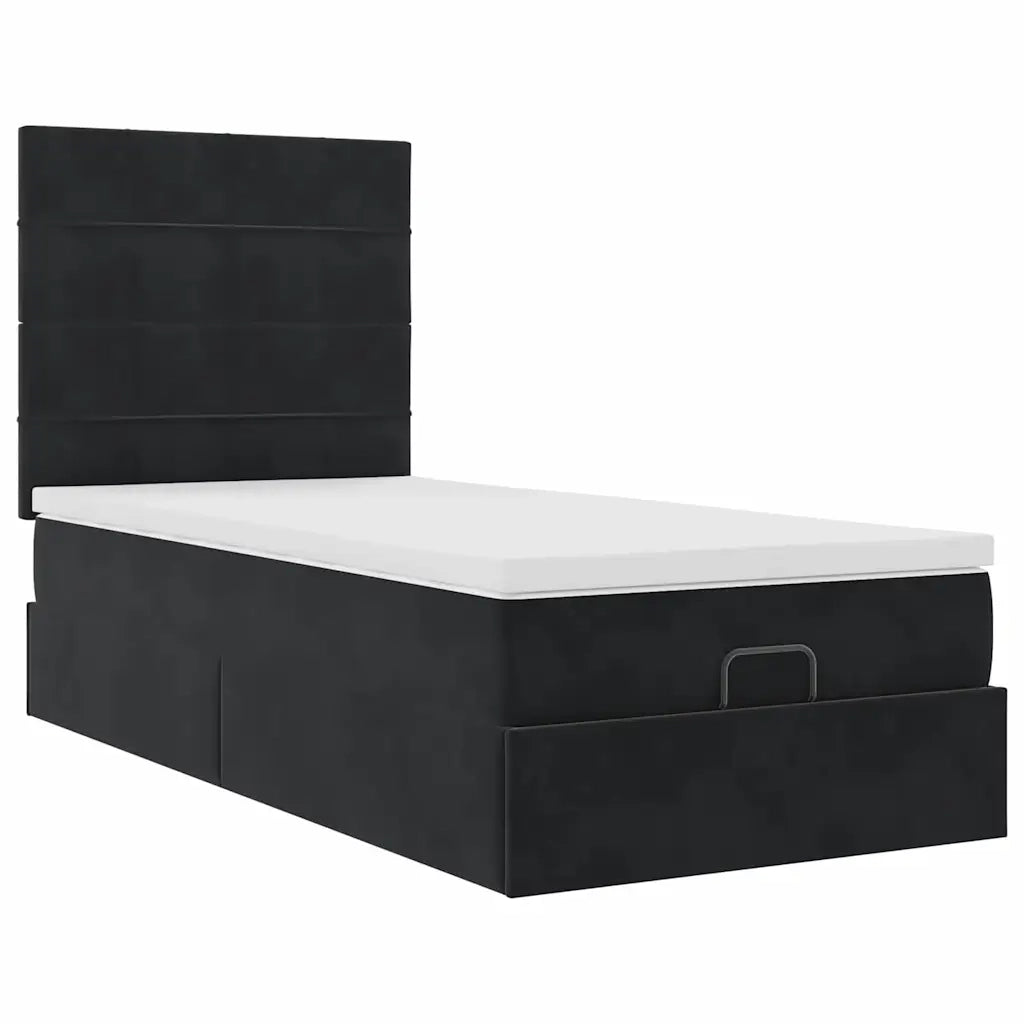 Struttura Letto Pouf con Materassi Nero 90x190 cm in Velluto 3314290