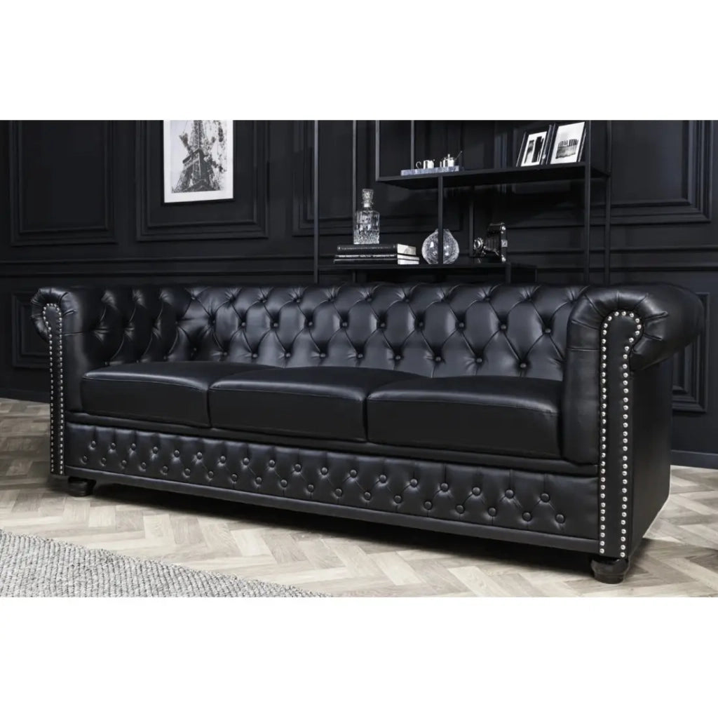 Divano dritto EDGAR - Nero lucido - 3 posti - Similpelle stile barocco