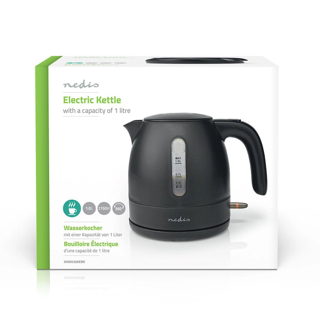 Bollitore elettrico rotante a 360 gradi da 1 litro con controller Strix Nero Nedis