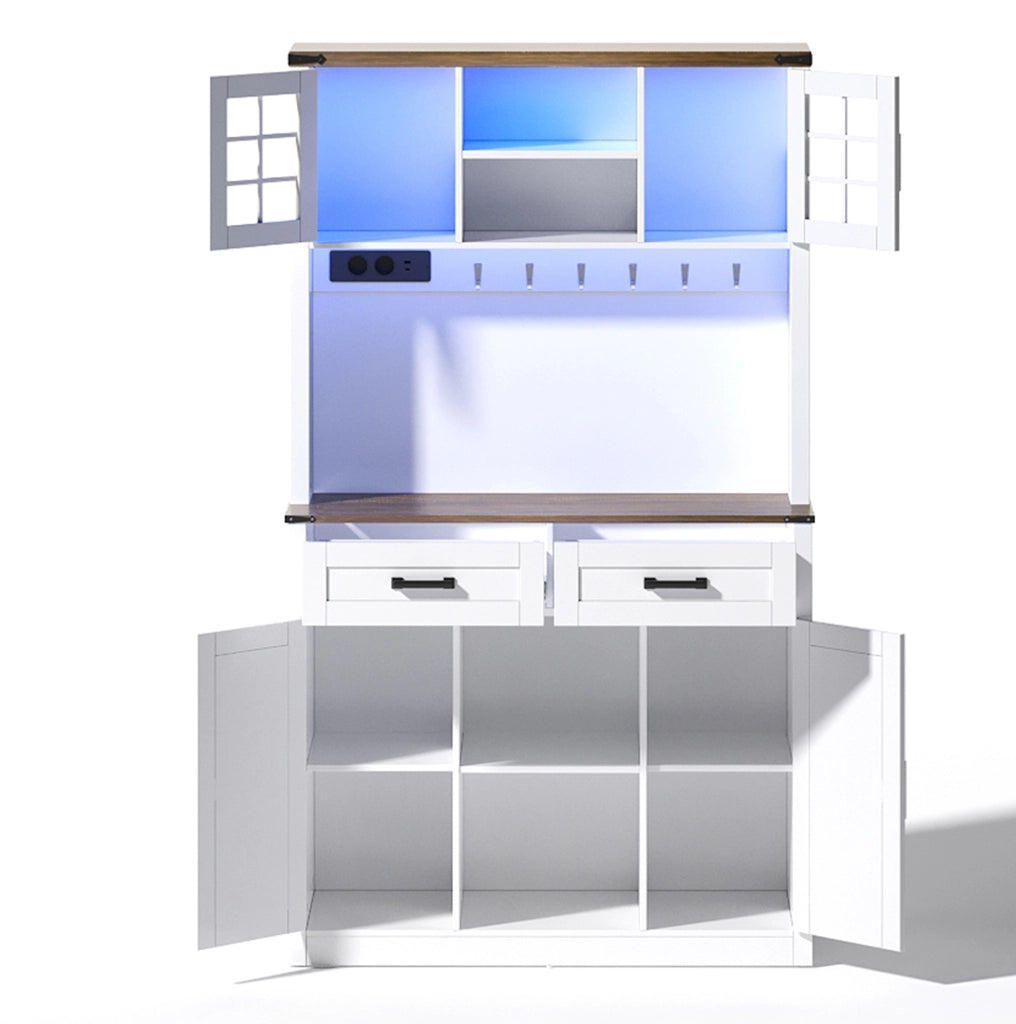 Credenza bar con LED e prese; in MDF; marrone e bianco