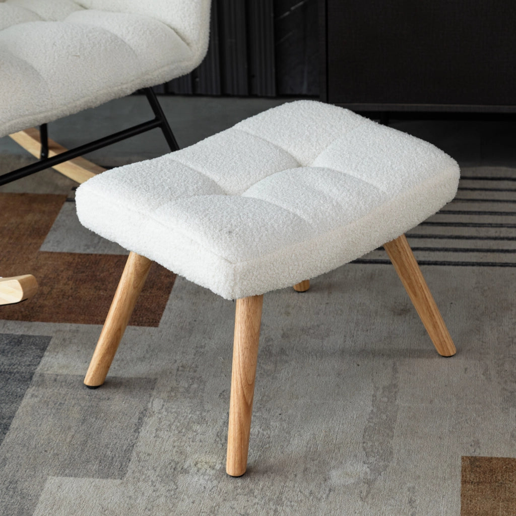 SEDIA A DONDOLO 92 cm Bianco Bouclé con pouf