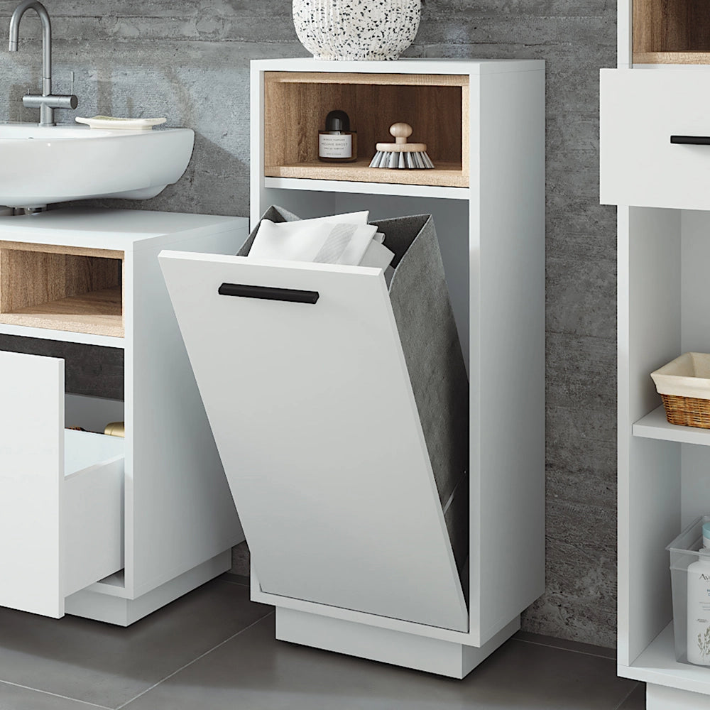 Vicco Mobiletto da bagno Bianco/Sonoma 38 x 93 cm con tasca interna rimovibile