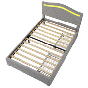 Letto contenitore 90×200 cm; letto singolo con 2 cassetti; LED regolabile; testiera regolabile; senza materasso; in lino e MDF; grigio