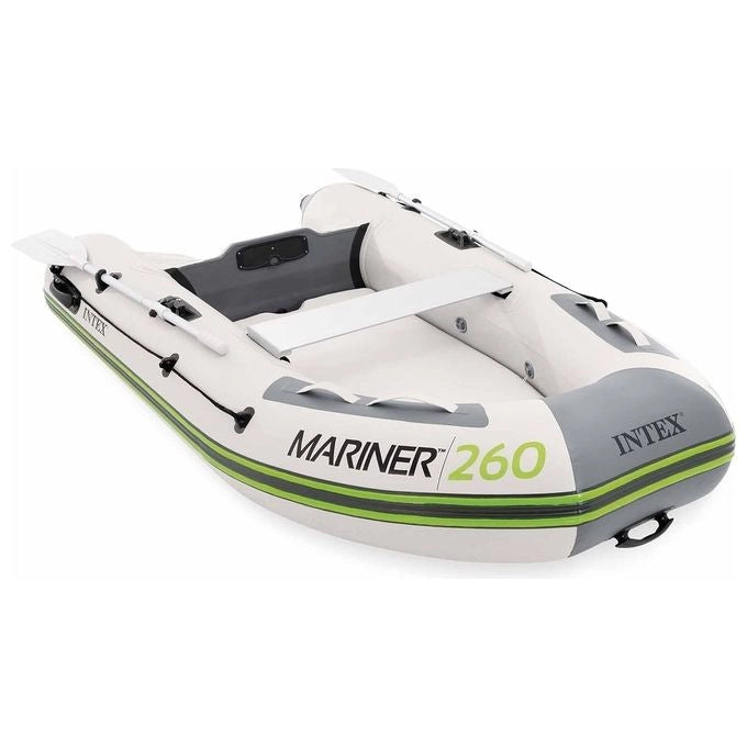 Intex 68395NP Canotto Gonfiabile Mariner 260 2 Posti Capacita' 300 Kg Dimensioni 264x155x61 cm con Fondo Drop-Stitch Protezione Antiroccia Rinforzata e Kit Completo colore Nero