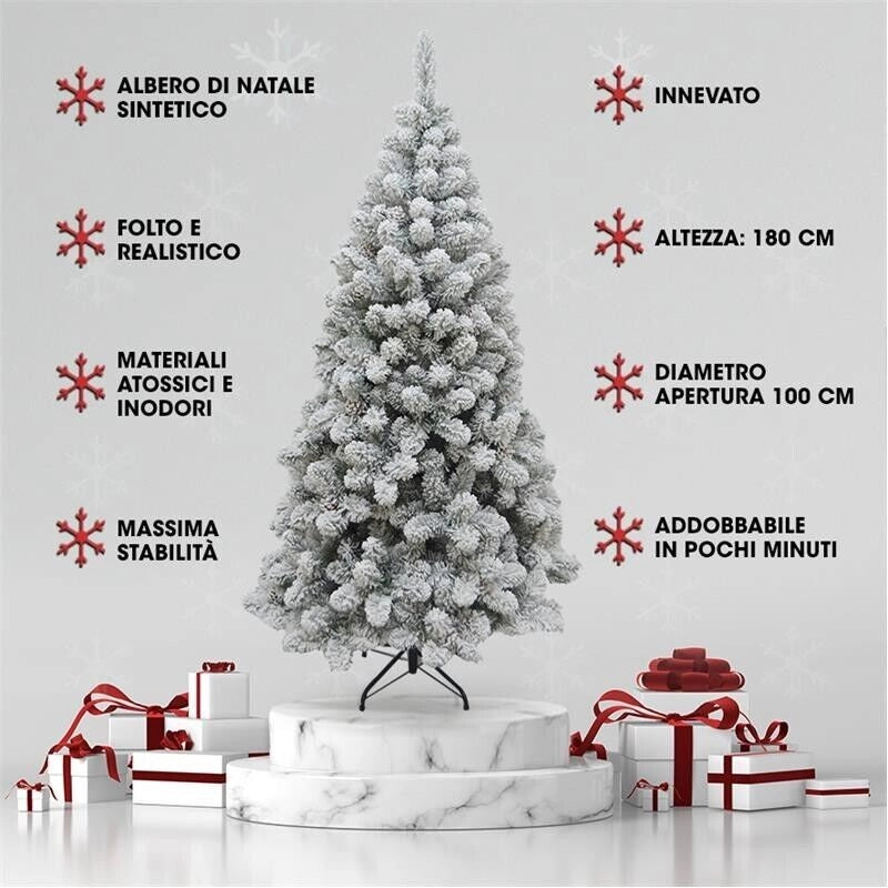 ALBERO DI NATALE ROCCARASO 180 CM CON NEVE INNEVATO ARTIFICIALE