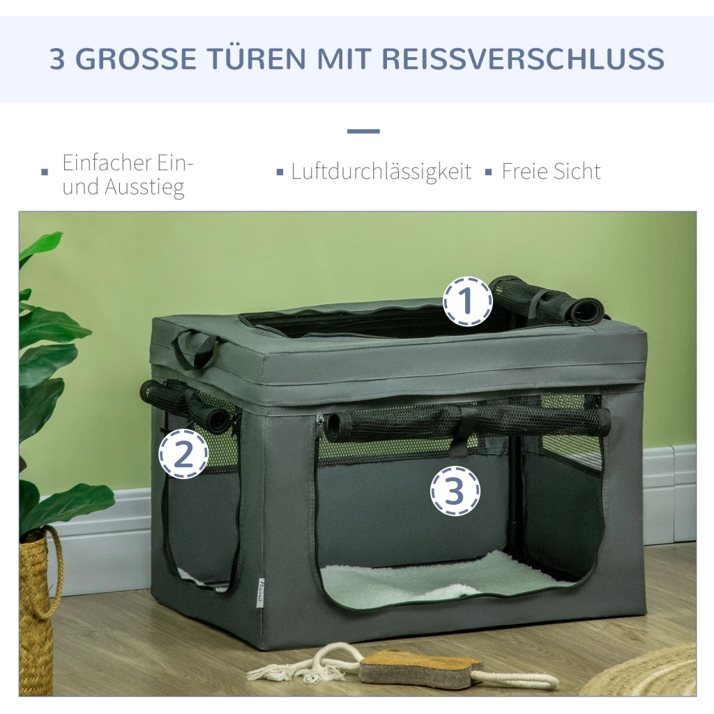 Trasportino pieghevole 3 ingressi con cuscino ¨C Xylo ¨C per cani e gatti fino 4kg/40cm grigio
