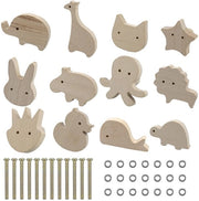 Knobbi in legno per porta 12 pezzi - Disegni animali - Decorazioni per camera da bambini - Decorazioni per mobili - Progetti esclusivi