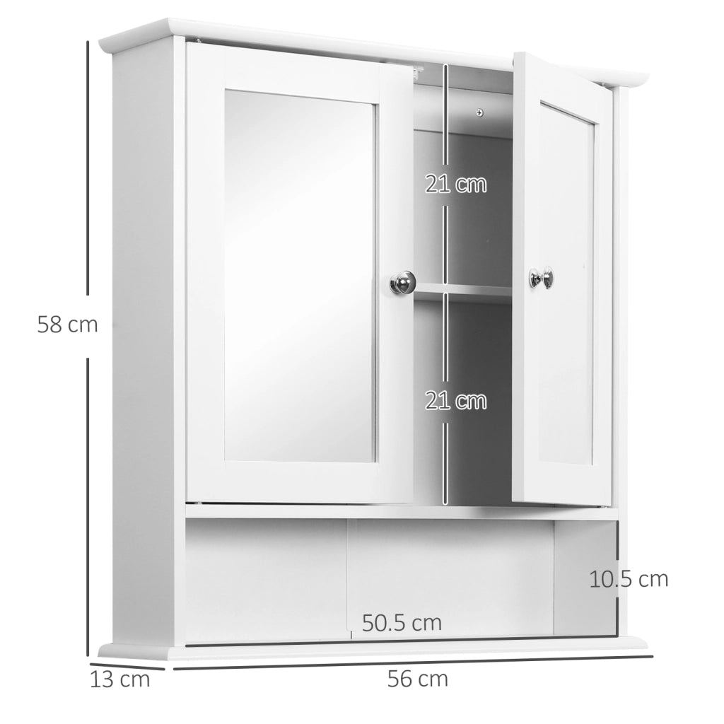 Specchio Bagno con Anta e Ripiani Regolabili ¨C Zephmum ¨C Bianco 56x13x58cm