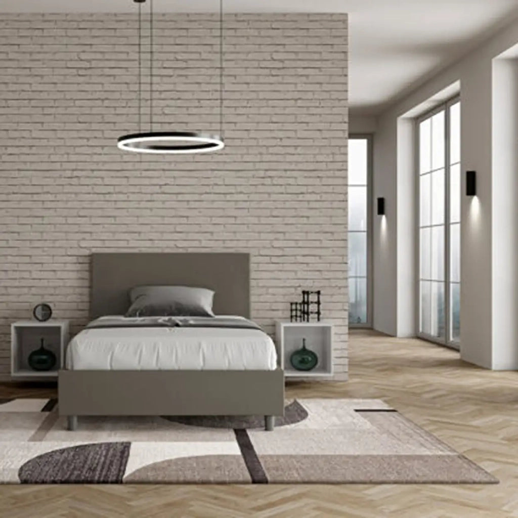 Letto una piazza e mezza contenitore imbottito 120x200 similpelle cappuccino Adele