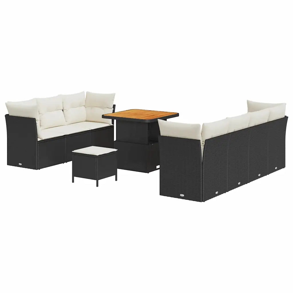 Set Divano da Giardino con cuscino 10 pcs Nero e crema 3363395