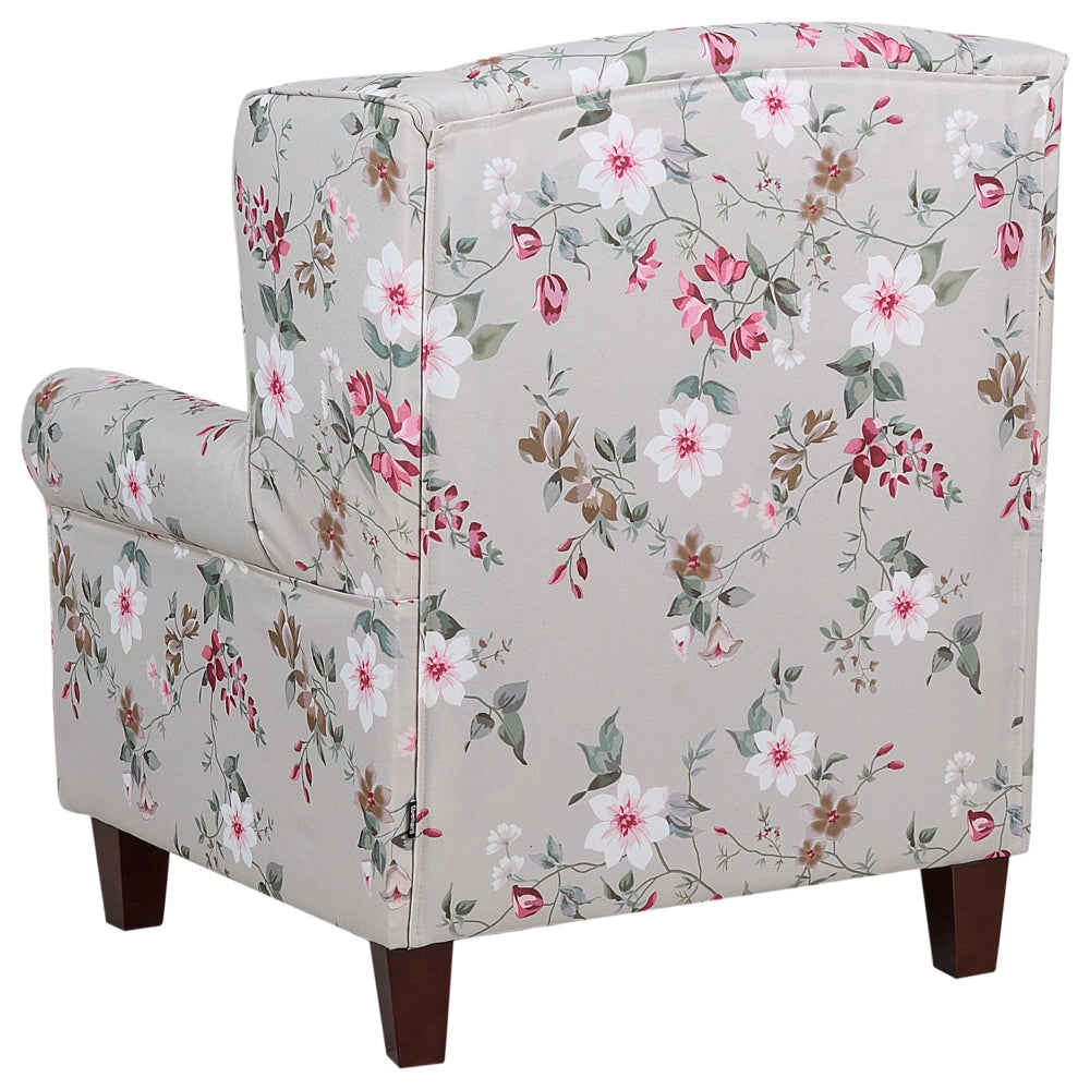 Poltrona con poggiapiedi Tessuto a motivi floreali grigio chiaro Gambe in legno Stile Wingback
