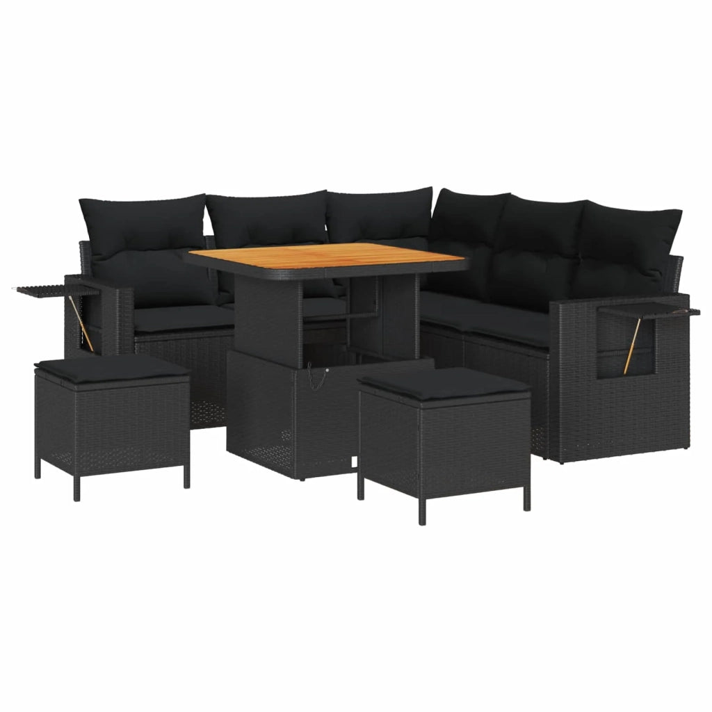 Set Divano da Giardino con cuscino 9 pcs Nero polyrattan