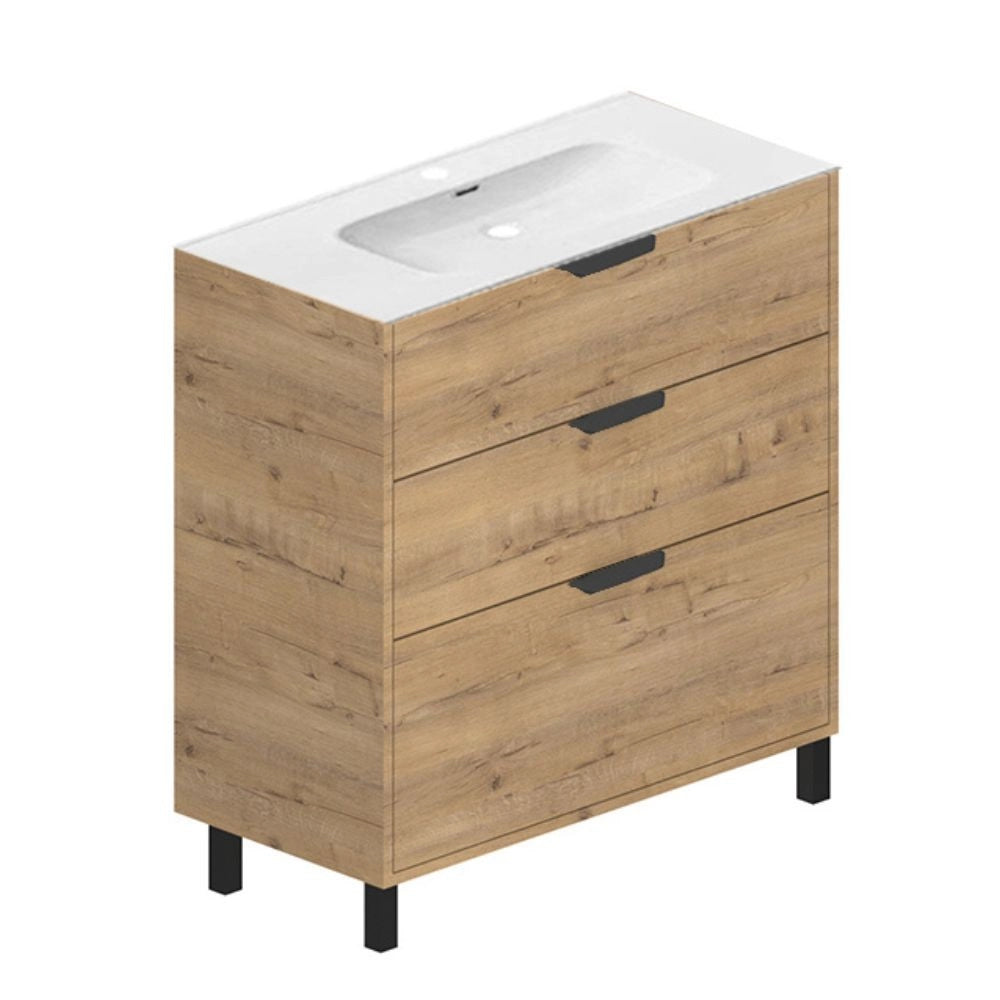 Mobile bagno Triana rovere con 3 cassettoni e lavabo 80x38x85H