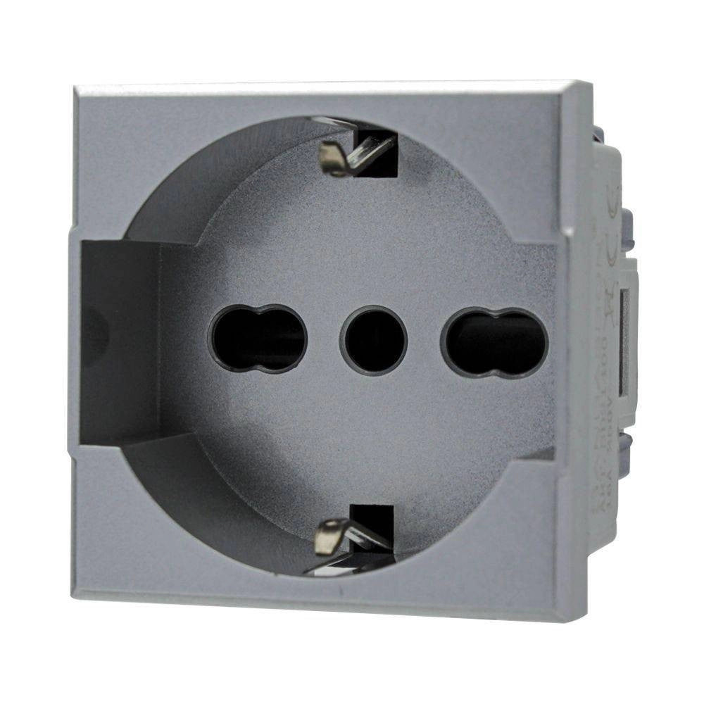 Trade Shop - Presa Schuko 2p+t 16a Silver Compatibile Bticino Axolute Sd21400t -