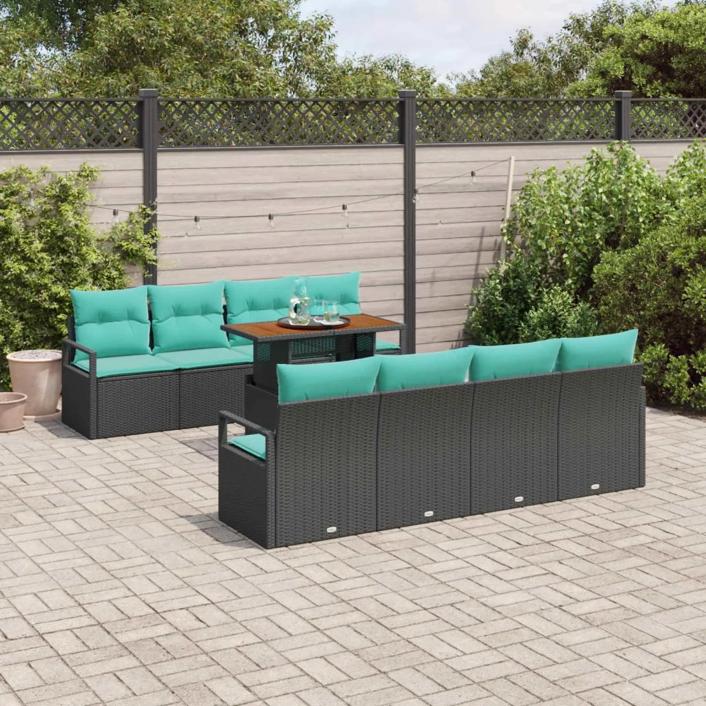 Set Divano da Giardino con cuscino 9 pcs Nero e Verde acqua 3349689