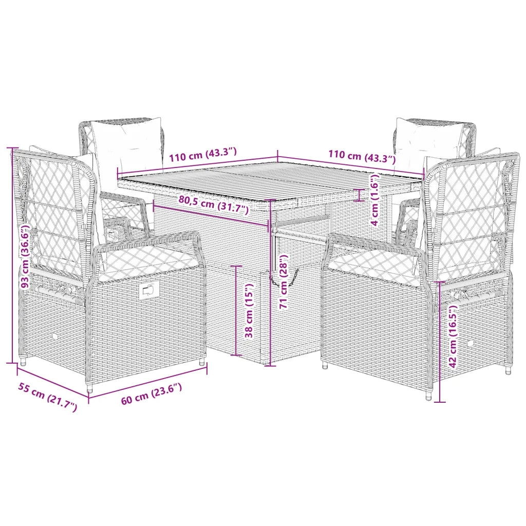 Set da Pranzo da Giardino 5 pz con Cuscini Beige in Polyrattan 3262921
