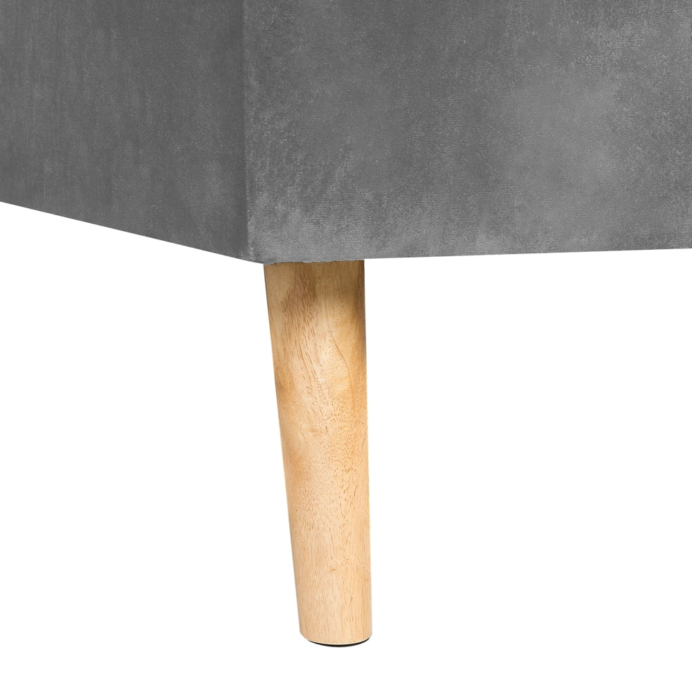 Divano letto ad angolo con 3 cuscini Rivestimento in velluto grigio Gambe in legno chiaro Chaise longue reclinabile sinistra a 4 posti