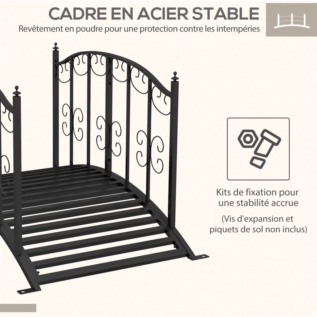 Ponte da Giardino ¨C Xylo ¨C Acciaio Nero con Ringhiere Laterali 119x67x70cm