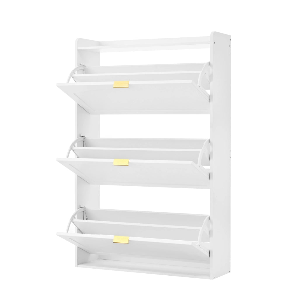 Scarpiera con 3 ante ribaltabili per ingresso e soggiorno in truciolare bianco 76x23x118 cm