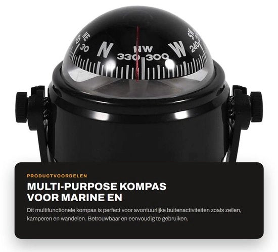 Kompas Multifunzione per Barche e Caravan - Materiale ABS - Colore Nero/Bianco - Diametro 6 cm - Incluso Plettro e Viti - Kompas Navigatore