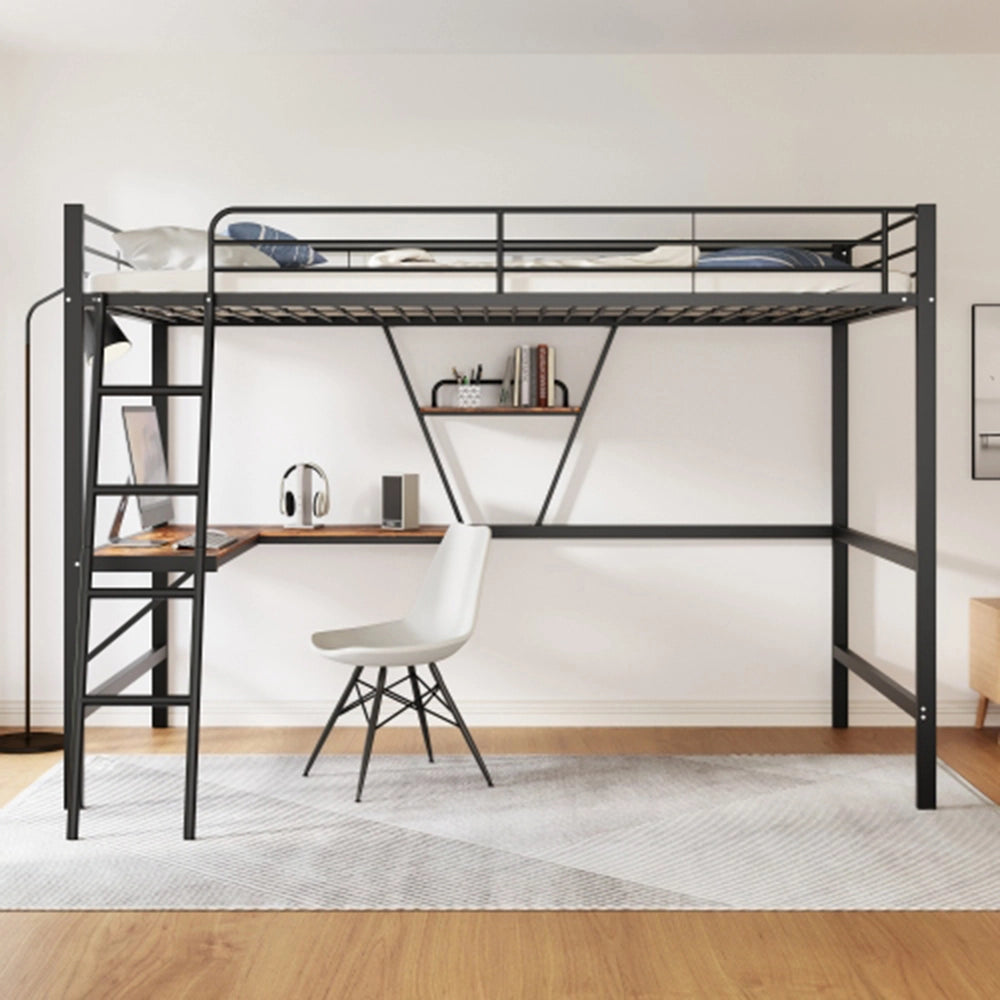 Letto a castello 90x200cm - Xylo - Nero con scrivania a L e scaffale