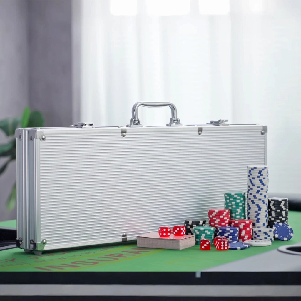 Set da Poker Completo ¨C Minimal ¨C 500 gettoni, 2 mazzi carte, 5 dadi, bottone dealer, 2 chiavi