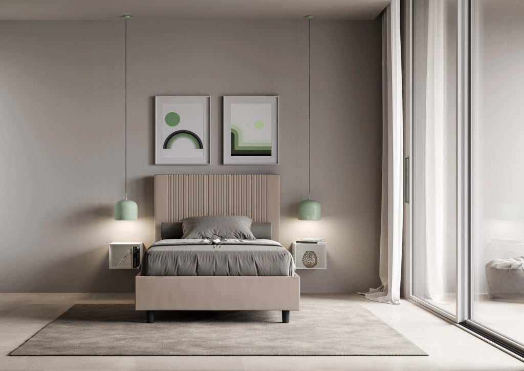 BS COM Letto una piazza e mezza con rete imbottito 130x200 similpelle tortora