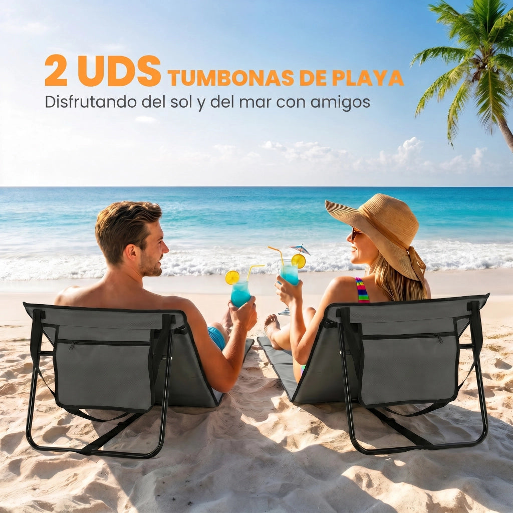 Lettino da Spiaggia Pieghevole ¨C Xylo ¨C Set 2 Pezzi con Schienale Reclinabile Grigio 142x51x40 cm