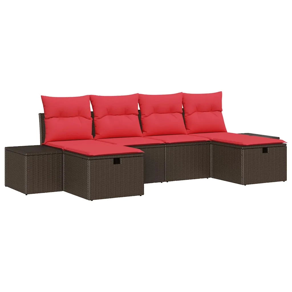 Set Divano da Giardino con cuscino 6 pcs Marrone polyrattan 3359423
