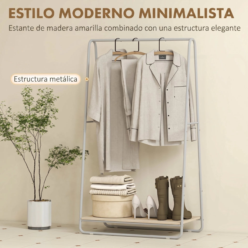 Appendiabiti con scarpiera ¨C Xylo ¨C 3 in 1 metallo grigio e legno naturale