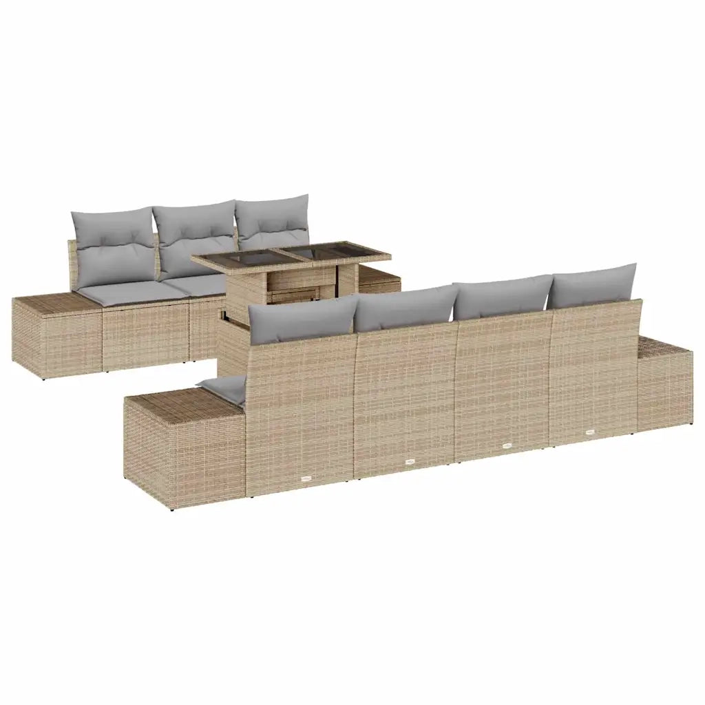 Set Divano da Giardino con cuscino 8 pcs Beige e Grigio Chiaro