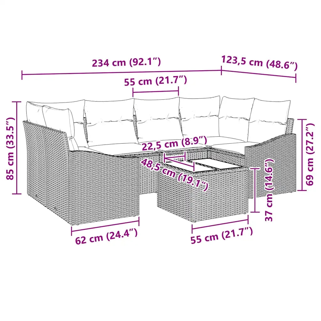 Set di divani con cuscino con cuscino 7 pcs Nero polyrattan 3346623