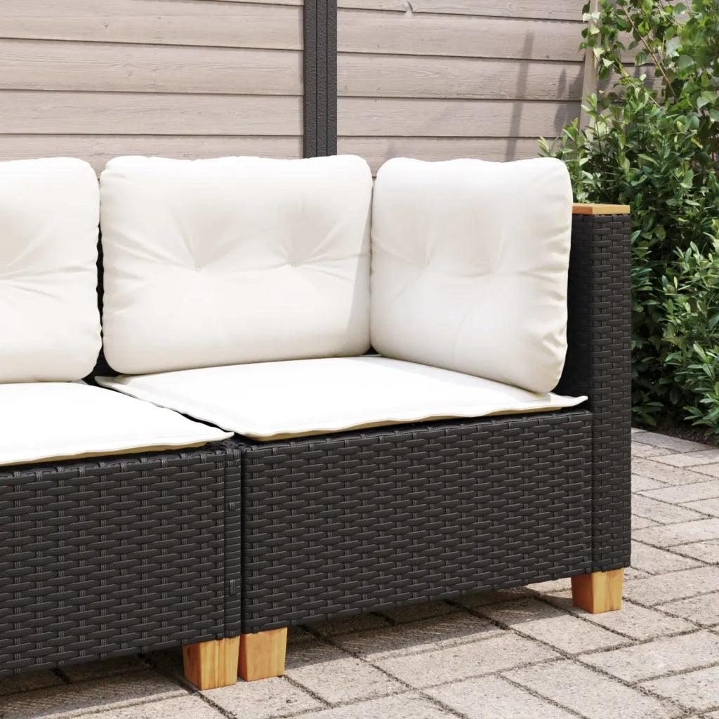 Divano Angolare da Giardino con Cuscini-Sofa da Giardino-Divanetto da esterno Nero in Polyrattan 312474