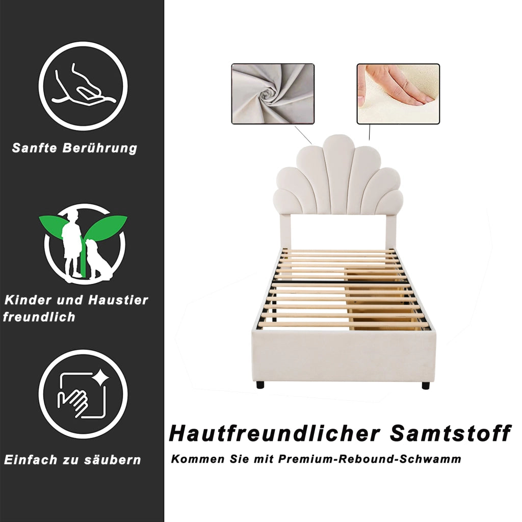 letto imbottito velluto beige 90 x 200 cm