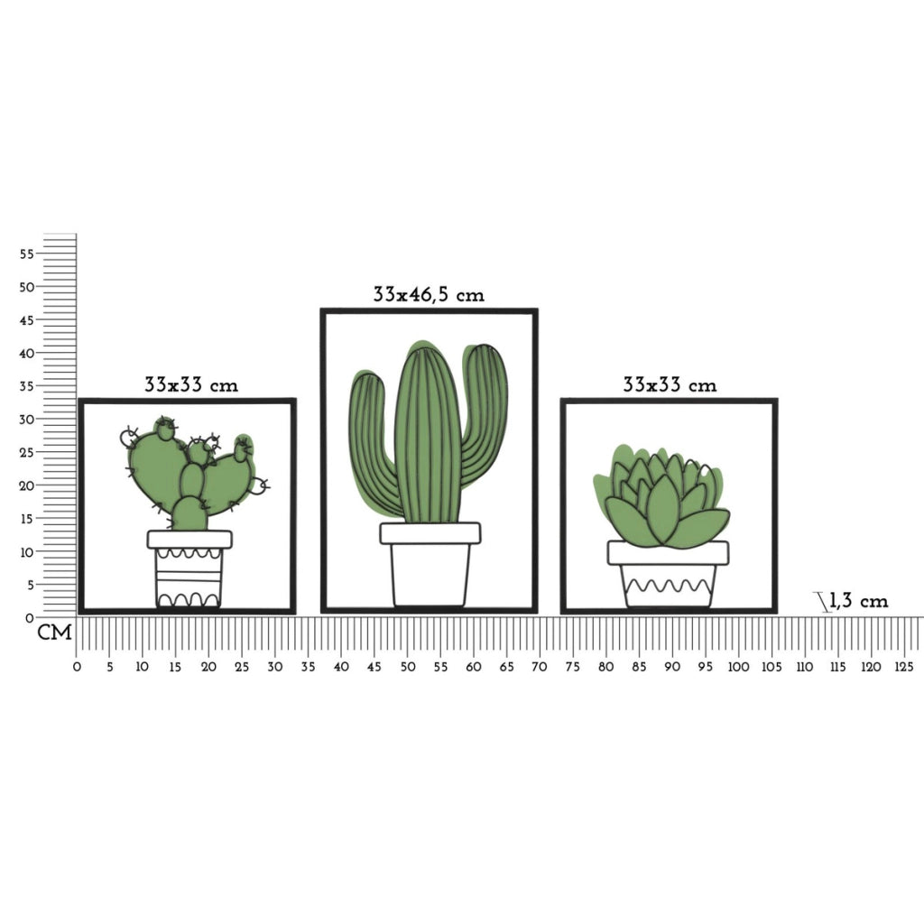 Pannello da muro Cactus in ferro, set 3 pezzi 33x46 cm