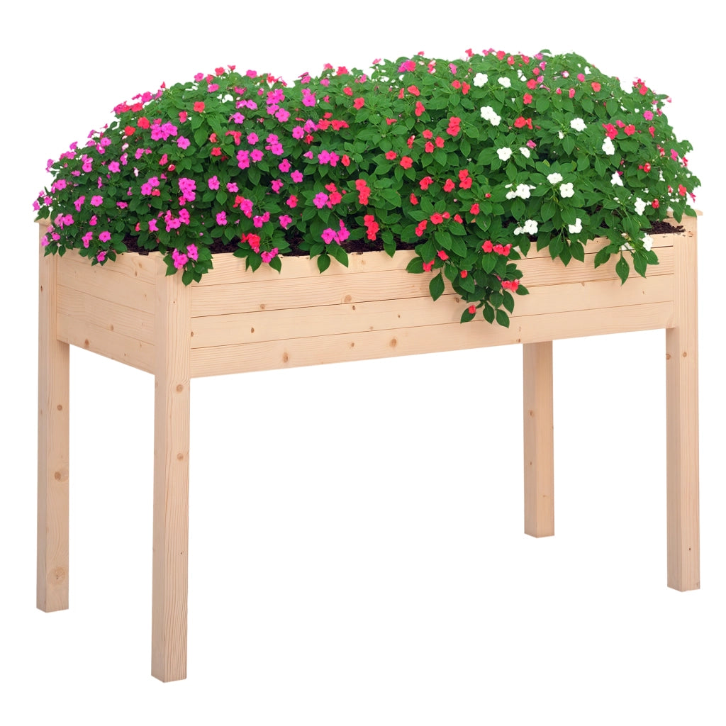 Letto per Orto Rialzato, Orto Urbano Pensile Tavolo Porta Piante con Fodera in Tessuto per Giardino, 122.5x56.5x76cm, Legno