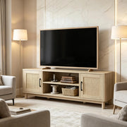Mobile TV con vani a giorno e doppie ante, elegante supporto TV con ampio spazio contenitivo, supporto TV (solo con mobile TV)
