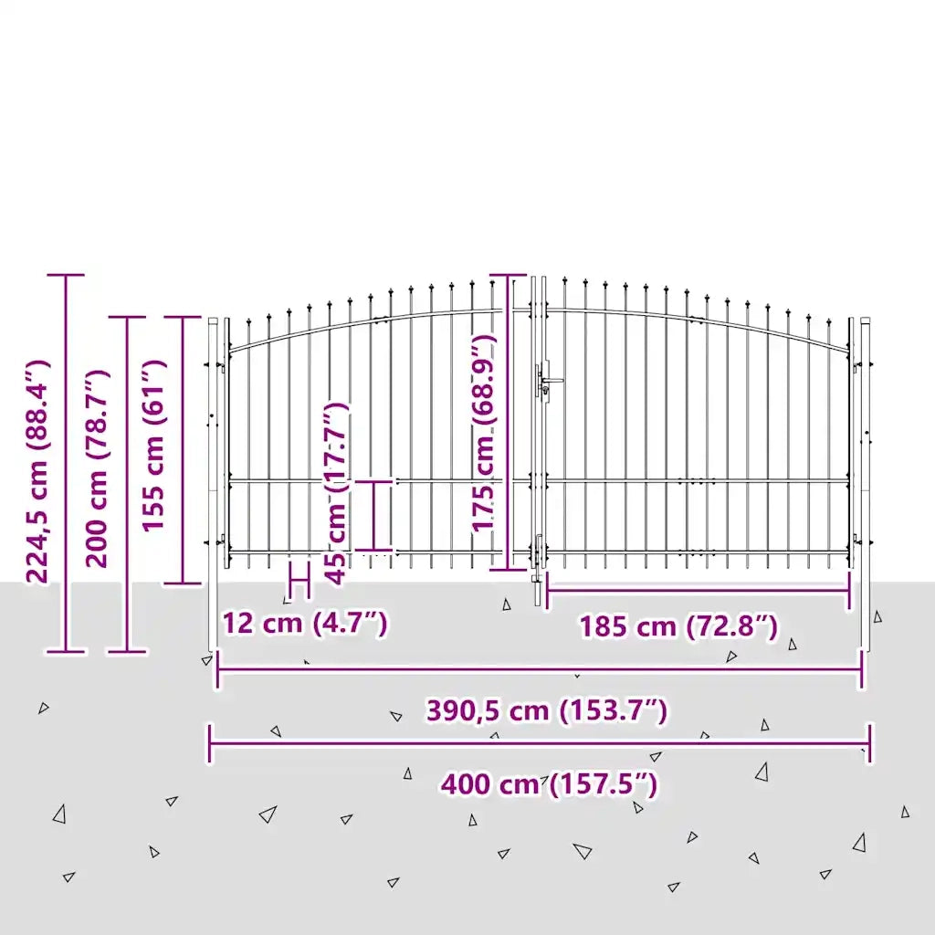 Cancello Doppio con blocco Grigio 400 x 199.5 cm Acciaio 42008858