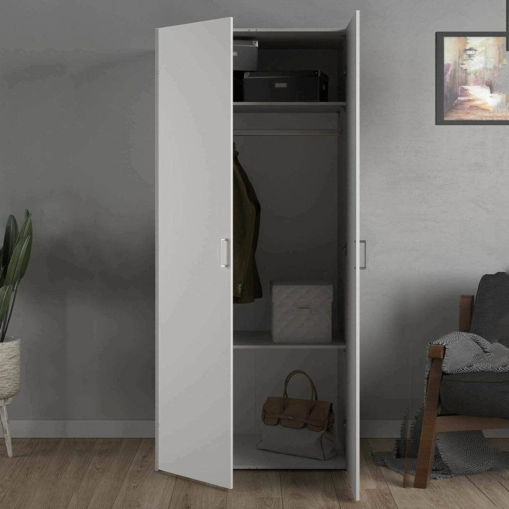 Guardaroba 2 ante Danny, Mobile camera da letto, Cabina armadio portabiti, Armadio appendiabiti, 78x50 h175 cm, Bianco